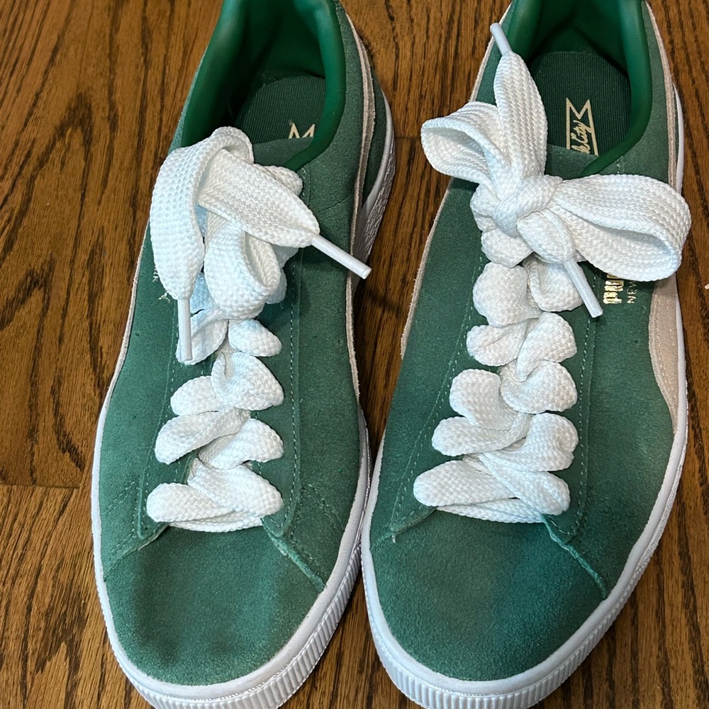 Green Suede Sneakers with White Laces